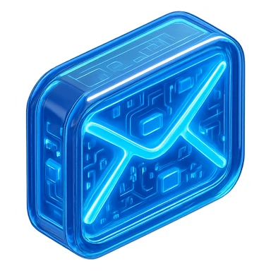 sleek futuristic email icon with blue neon glow sticker