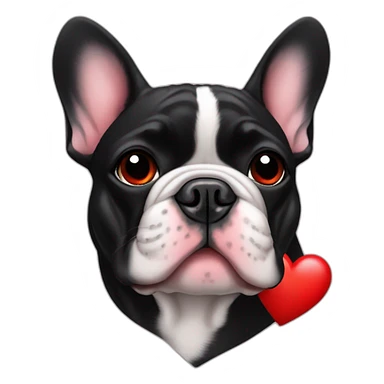black french bulldog head in red heart sticker