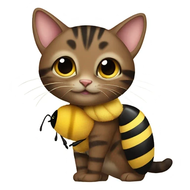 Brown and black tabby Cat carrying a bumble bee  sticker
