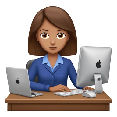 Uma mulher de cabelo castanho que é professora e um pouco brava a trabalhar no computador sticker