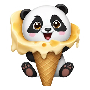 Panda eating ice cream with cheese on top of the ice cream sticker