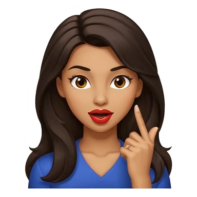 black slighty browin hair light brown skin woman, flirtatious gesture, biting her finger and winking emoji she also has tall hair and brown eyes sticker