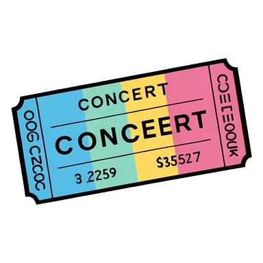 Concert ticket emoji, with a code at the side, ant the word "CONCERT" at the front sticker