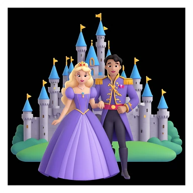 prince and princess Disney dress close up photo in castle background sticker
