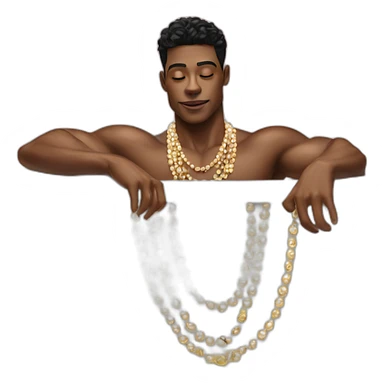 Posh-muscle-boy-pearl-necklace-in-golden-bathtub sticker
