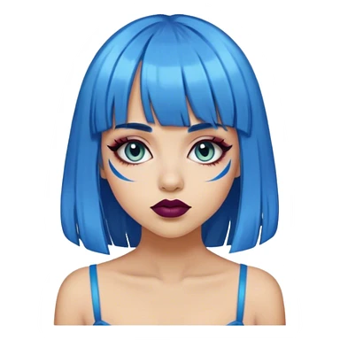 medium skine tone girl with bright blue hair and bangs with eyeliner, and dark lip liner  sticker