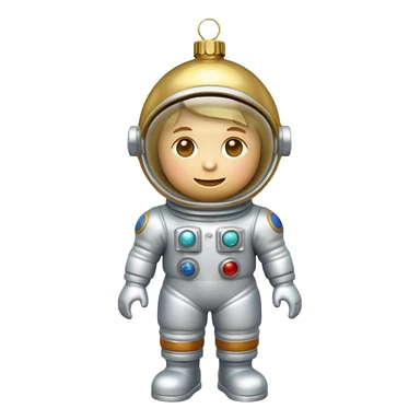 Apple iOS style 3D emoji of a vintage Soviet glass Christmas ornament shaped like a little astronaut. Shiny metallic paint, iridescent glass reflections, slightly distressed gold details. High-end
3D render, nostalgic aesthetic, isolated on a solid white background, 8k. sticker