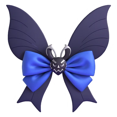 3D emoji gothic bow, midnight blue silk, silver bat brooch, black feather accents, mysterious and rich sticker