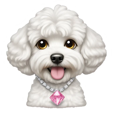White maltipoo dog wearing a pink diamond necklace sticker