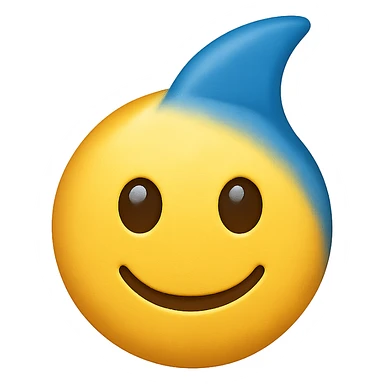 yellow face with blue dolphin fin, digital illustration, emoji style, no background sticker