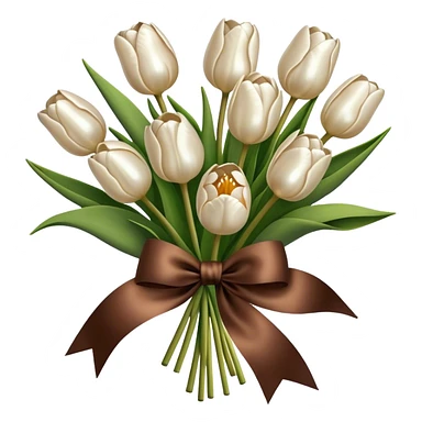 A bouquet of pearl-colored tulips tied with a brown silk bow  sticker