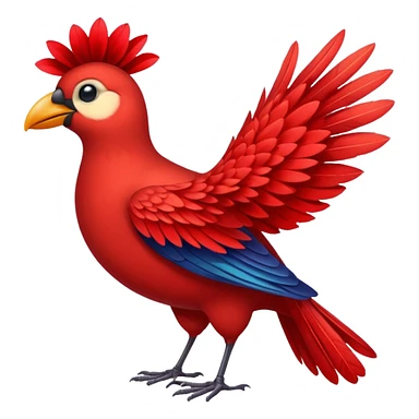 A bird carrying a red flower sticker
