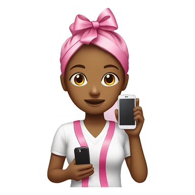 girl with pink ribbon on head holding a phone  sticker