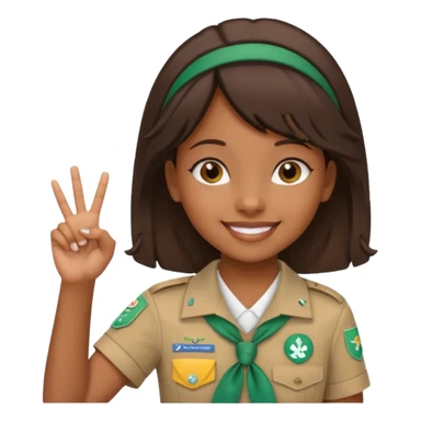 Create me a black Girl Scout emoji holding up Girl Scout hand sign 3 fingers on her right hand only sticker