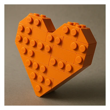 an orange LEGO heart, slightly tilted, detailed brick texture sticker