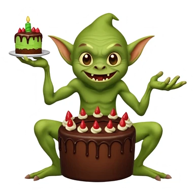 Evil Goblin eating cake with long arms and short legs sticker