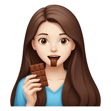 beautiful pale brunette girl with long hair eating a bar of chocolate  sticker