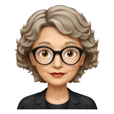woman 70 years old, short dark blonde weavy hair, brown eyes and round dark glasses sticker