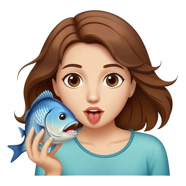 flowy brown haired woman with fish going in mouth sticker