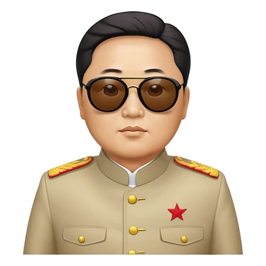 Middle aged comrade Kim Jung Il wearing mao suit and large sunglasses sticker