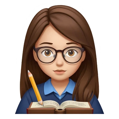 girl long brown hair, wear glases, study sticker
