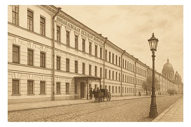 Здание Николаевской детской больницы в Петербурге в 19 веке - рисованный стиль sticker