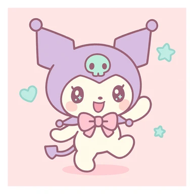 Kuromi character, chibi style, playful pose, pastel colors sticker
