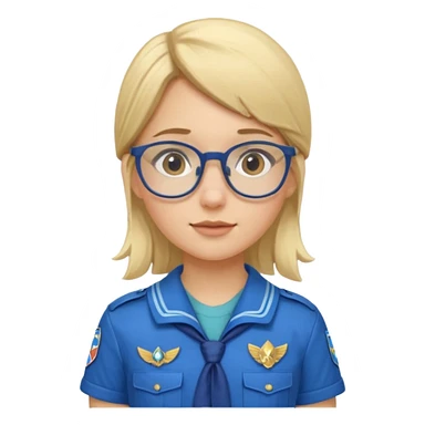 scout girl with blue scout uniform, blonde haired and glassess sticker