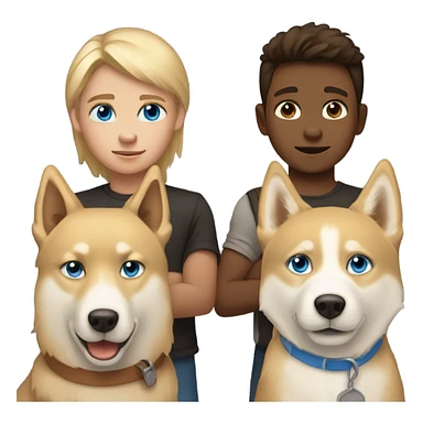 Brown boy, blond boy and a golden Husky with blue eyes sticker