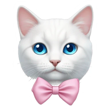 white cat with blue eyes pink bow sticker