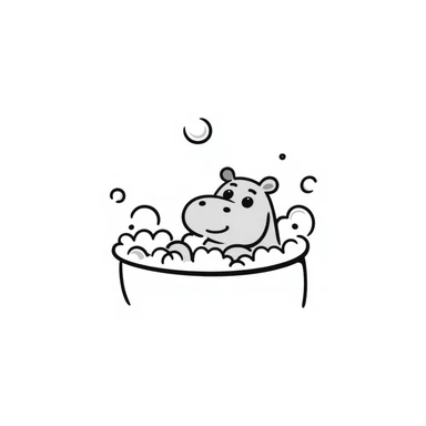 happy hippo with bubbles in bathtub sticker