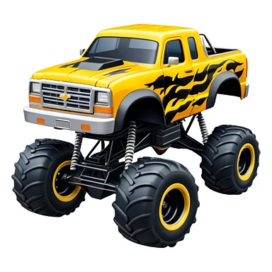 Maximum Destruction - Monster Jam (Model Year: 2021) (Iconic colour: Yellow with black flames) - A ferocious monster truck featuring a vivid yellow base accented by dramatic black flame patterns. Emphasize sharp, high-contrast flame streaks across the body, creating a look of aggressive, explosive energy. sticker