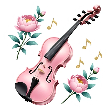 Iridescent soft pastel pink roamin romantic violin with peonies and glitter sticker