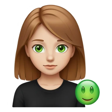 Girl emoji with a light brown, long hair and green eyes and a black shirt sticker