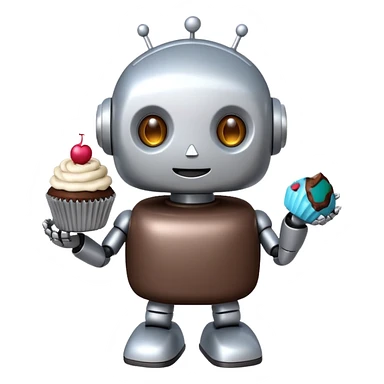 The cute robot is holding dessert in its hands, 3d emoji sticker