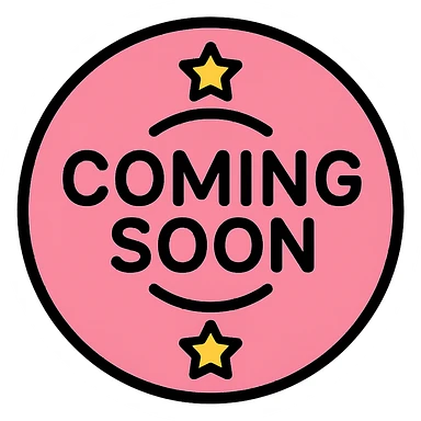baby pink coming soon stamp, color outline style, circular stamp with stars, clear text sticker