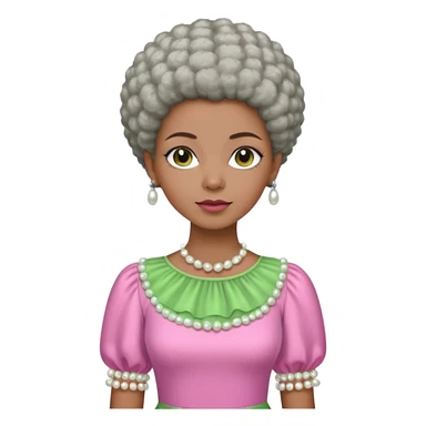 Pretty Brown woman with a very very short stylish gray Afro  wearing pink and green dress  and pearl blouse with sleeves sticker