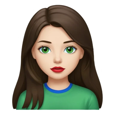 brunette straight long hair girl green shirt blue eyes lipstick  sticker