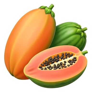 papaya with seeds visible, vibrant orange and green sticker