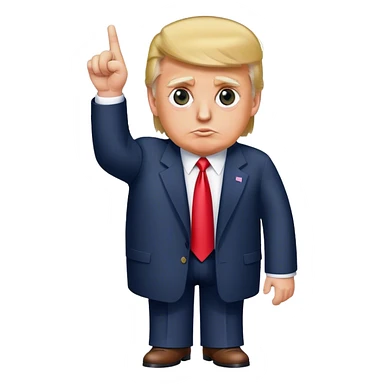 Donald Trump pointing his finger up, full-length, don't make big eyes, hyper-realistic sticker