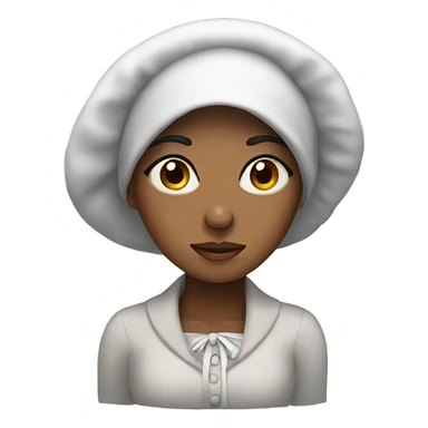 tired woman with long lashes and a bonnet sticker