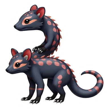 Rare realistic warm-colored exotic cute epic aesthetic colorful Salandit-Civet-species-Fakemon-hybrid-creature, with markings, full body sticker