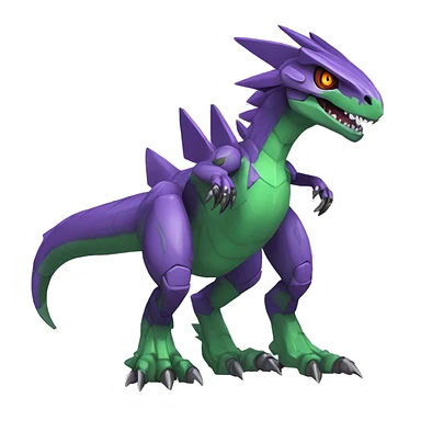  Cool Edgy Purple Green Digimon-Fakemon-Guilmon-Velociraptor-Dragon-Mecha full body sticker