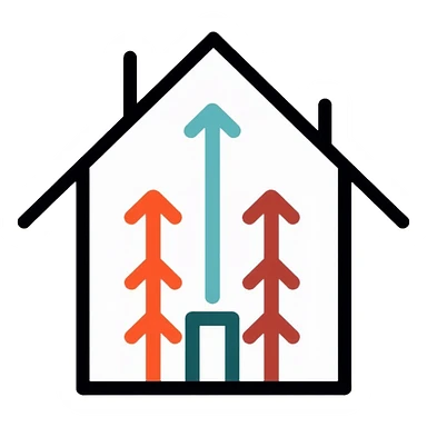 House with multiple arrows pointing inward from all directions, symbolizing environmental influence on behavior sticker
