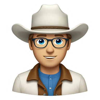 White man with brown hair, blue eyes, glasses, cowboy hat and bolo sticker