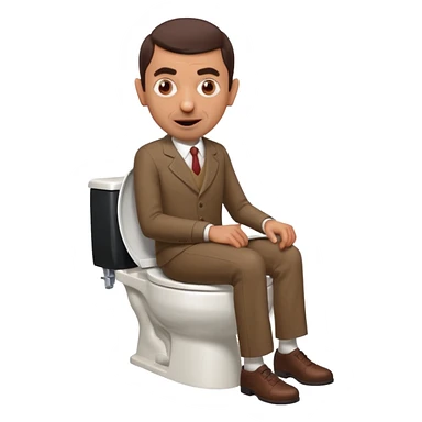 Toilet with a head sticking out.the head is a man who looks like mrbean  sticker
