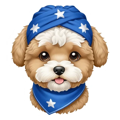 Black Maltipoo dog with white beard wearing blue bandana sticker