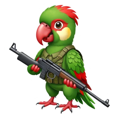 Parrot in the military with a rifle sticker
