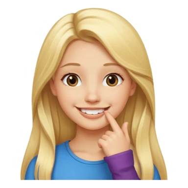 Girl long blonde hair smiling hand under chin sticker