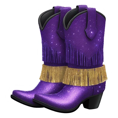 Realistic royal purple fashion cowgirl boots with sparkly shiny glitter fringe on them. sticker